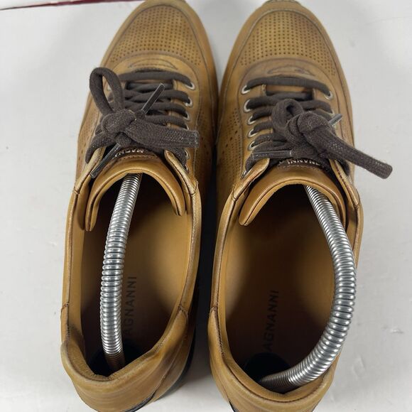 Magnanni Men’s Leather Perforated Sneakers | Size 9 M | Cognac Tan Made In Spain main image 7